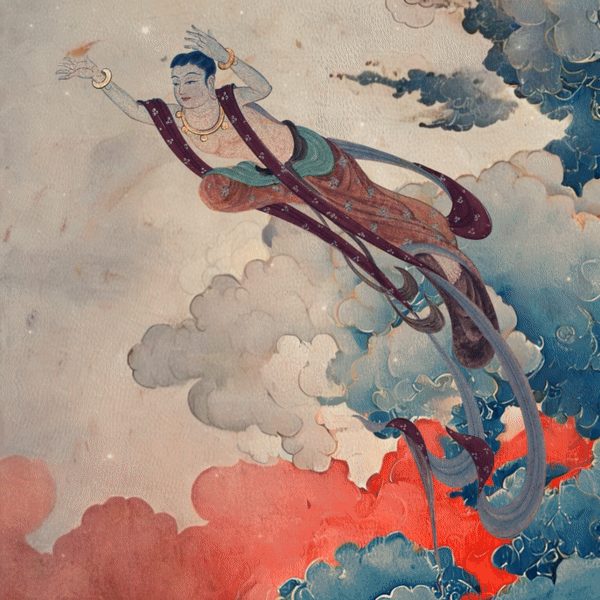 Leggings de fitness con estampado de nubes auspiciosas, apsaras voladoras y Buddha Stones para mujer - image 2