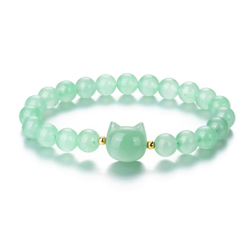 Pulsera de la suerte con cabeza de gato, amatista, aventurina verde, cuarzo rosa, fluorita y Buddha Stones - image 10