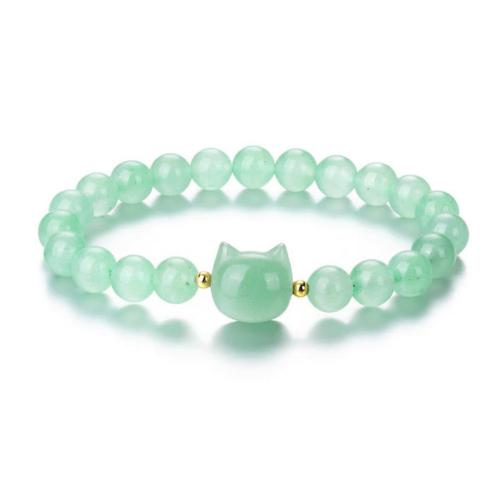 Pulsera de la suerte con cabeza de gato, amatista, aventurina verde, cuarzo rosa, fluorita y Buddha Stones - image 10