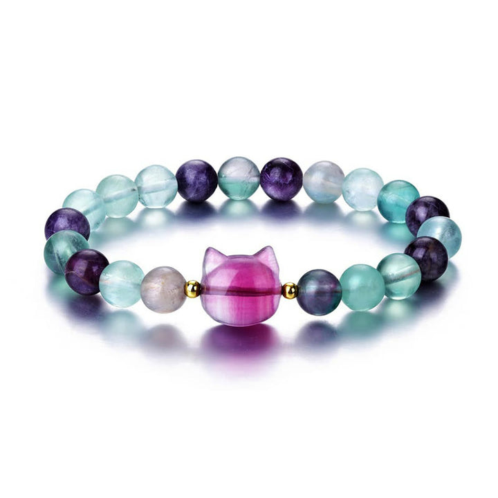 Pulsera de la suerte con cabeza de gato, amatista, aventurina verde, cuarzo rosa, fluorita y Buddha Stones - image 18