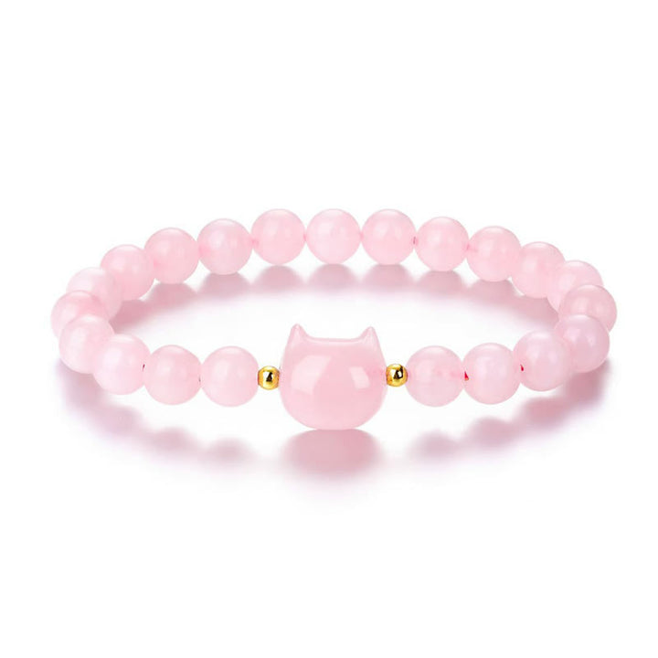 Pulsera de la suerte con cabeza de gato, amatista, aventurina verde, cuarzo rosa, fluorita y Buddha Stones - image 14