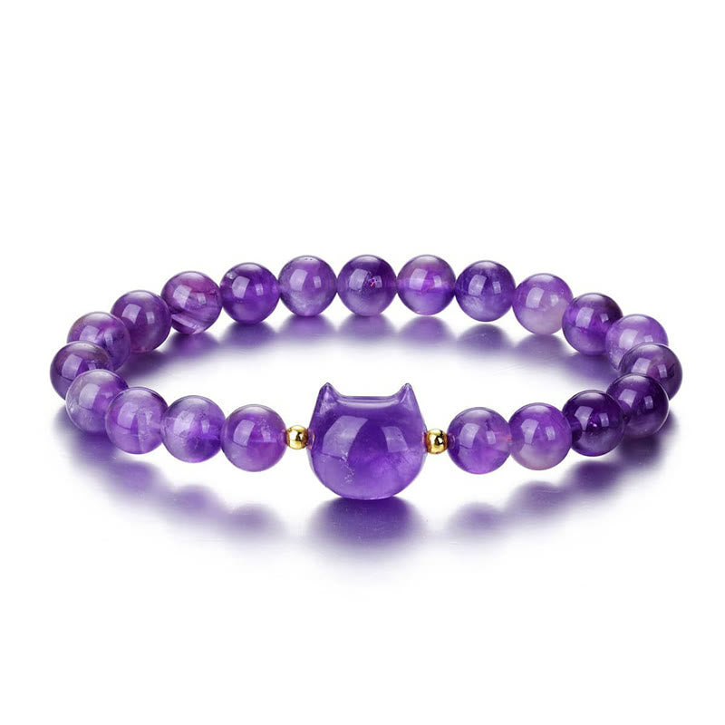 Pulsera de la suerte con cabeza de gato, amatista, aventurina verde, cuarzo rosa, fluorita y Buddha Stones - image 5