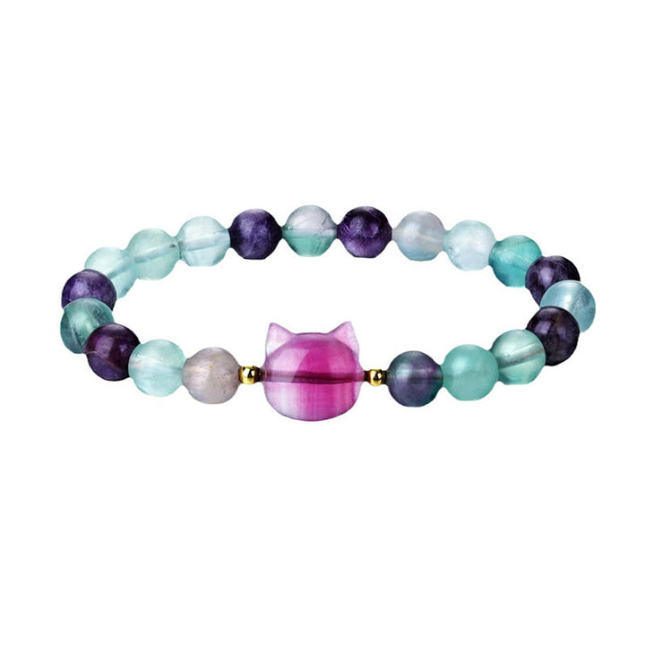 Pulsera de la suerte con cabeza de gato, amatista, aventurina verde, cuarzo rosa, fluorita y Buddha Stones - image 19