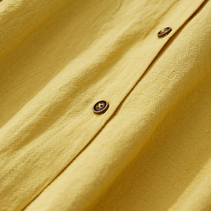 Camisas de mujer de lino y algodón con botones y manga larga con bordado geométrico de Buddha Stones