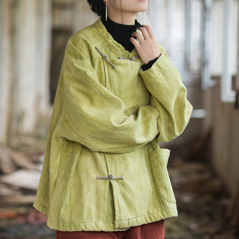 Camisa térmica de lino y ramio de manga larga con botones de rana y color liso con Buddha Stones para mujer - image 18