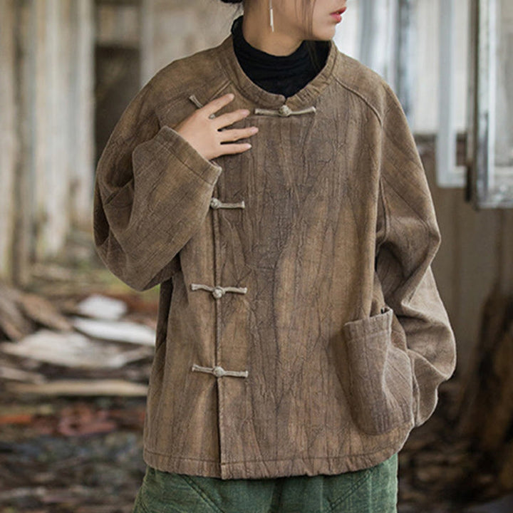 Camisa térmica de lino y ramio de manga larga con botones de rana y color liso con Buddha Stones para mujer - image 12