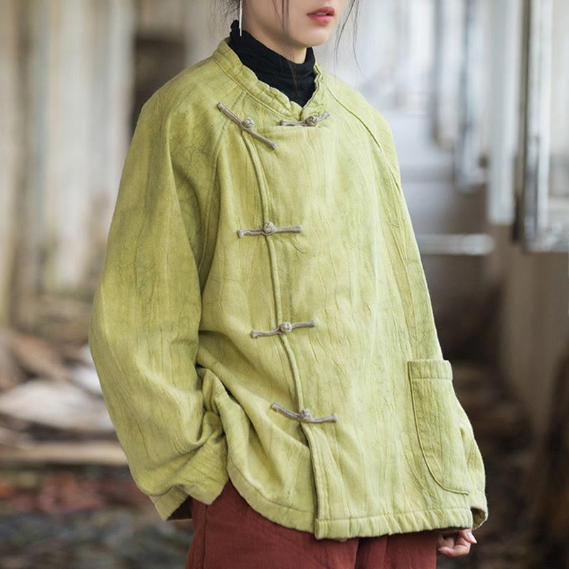 Camisa térmica de lino y ramio de manga larga con botones de rana y color liso con Buddha Stones para mujer - image 19