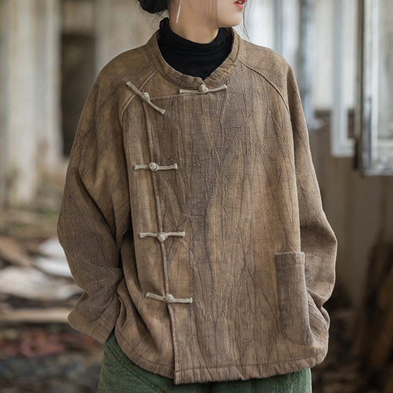 Camisa térmica de lino y ramio de manga larga con botones de rana y color liso con Buddha Stones para mujer - image 11