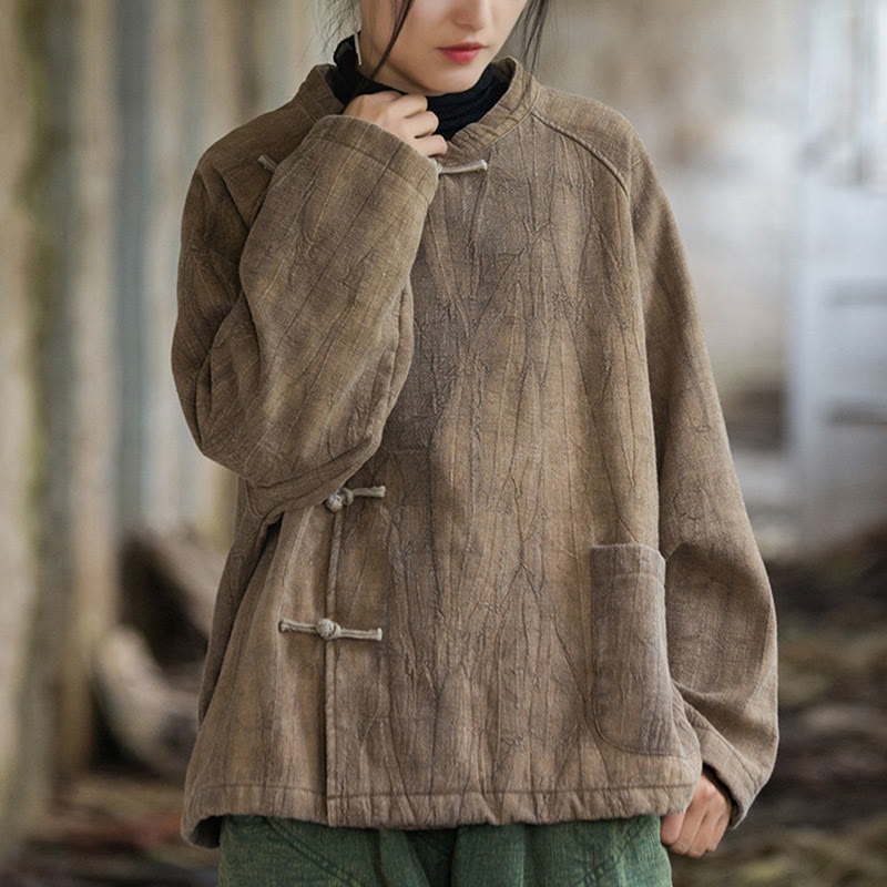 Camisa térmica de lino y ramio de manga larga con botones de rana y color liso con Buddha Stones para mujer - image 14