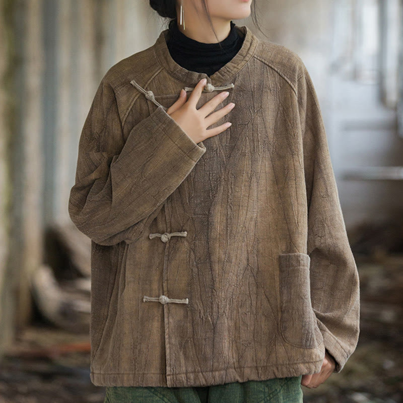 Camisa térmica de lino y ramio de manga larga con botones de rana y color liso con Buddha Stones para mujer - image 13