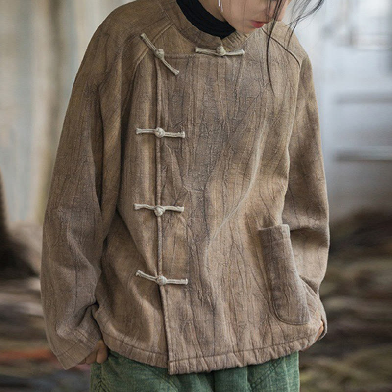 Camisa térmica de lino y ramio de manga larga con botones de rana y color liso con Buddha Stones para mujer - image 15