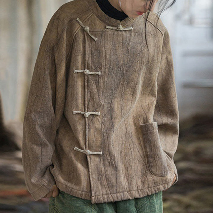 Camisa térmica de lino y ramio de manga larga con botones de rana y color liso con Buddha Stones para mujer - image 15
