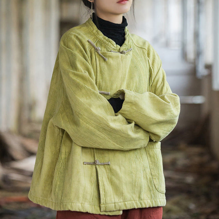 Camisa térmica de lino y ramio de manga larga con botones de rana y color liso con Buddha Stones para mujer - image 20