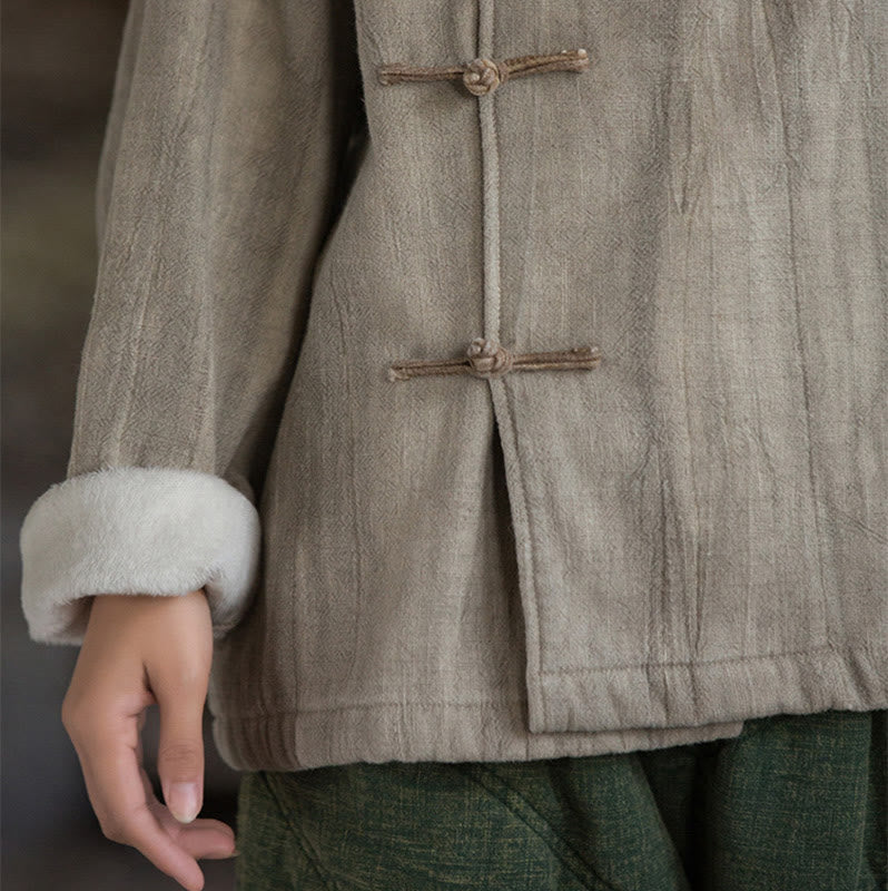 Camisa térmica de lino y ramio de manga larga con botones de rana y color liso con Buddha Stones para mujer - image 9