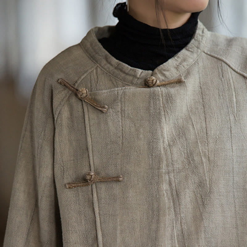 Camisa térmica de lino y ramio de manga larga con botones de rana y color liso con Buddha Stones para mujer - image 8