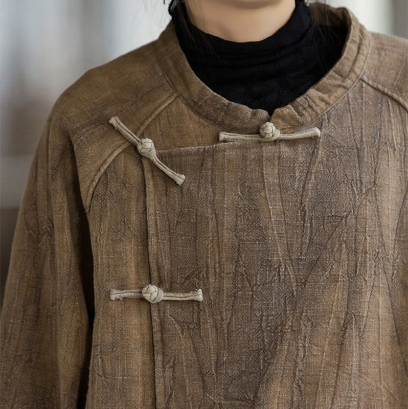 Camisa térmica de lino y ramio de manga larga con botones de rana y color liso con Buddha Stones para mujer - image 16