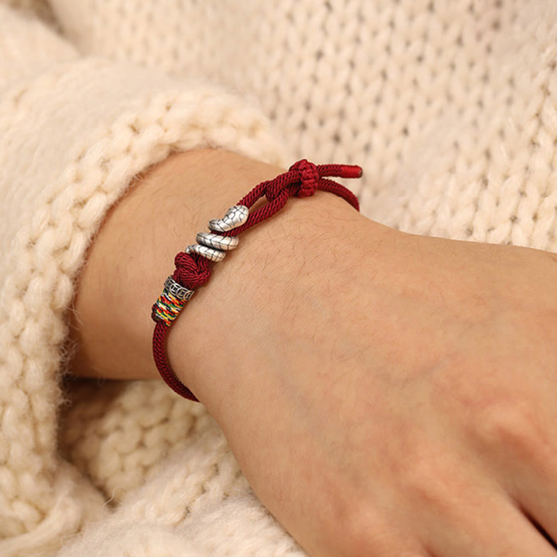 Pulsera de la suerte con anillo y moneda del año de la serpiente en plata de ley 925 con hilo rojo y Buddha Stones - image 9