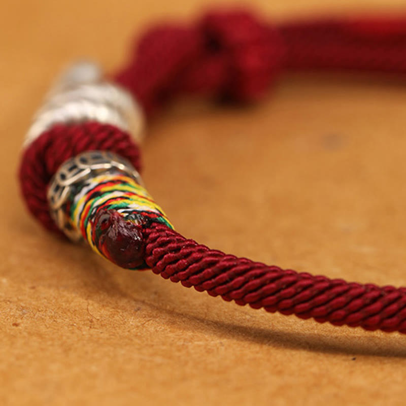 Pulsera de la suerte con anillo y moneda del año de la serpiente en plata de ley 925 con hilo rojo y Buddha Stones - image 3