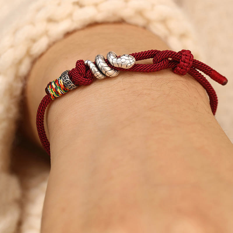 Pulsera de la suerte con anillo y moneda del año de la serpiente en plata de ley 925 con hilo rojo y Buddha Stones - image 4