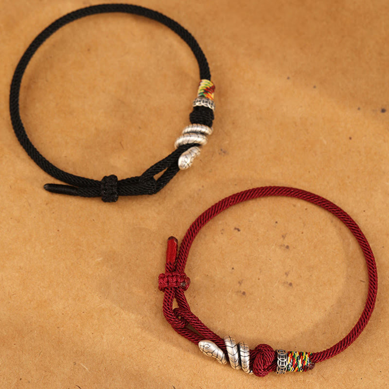 Pulsera de la suerte con anillo y moneda del año de la serpiente en plata de ley 925 con hilo rojo y Buddha Stones - image 12