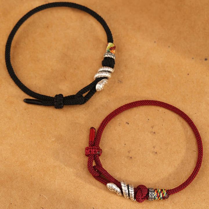 Pulsera de la suerte con anillo y moneda del año de la serpiente en plata de ley 925 con hilo rojo y Buddha Stones - image 12