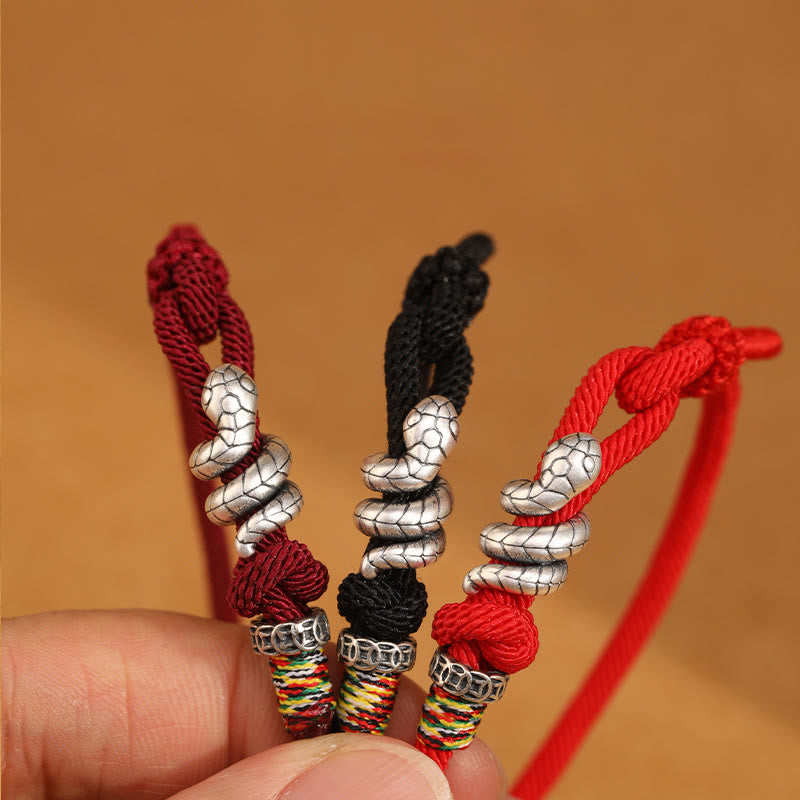 Pulsera de la suerte con anillo y moneda del año de la serpiente en plata de ley 925 con hilo rojo y Buddha Stones - image 1