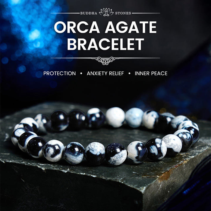 Pulsera protectora de ágata orca con Buddha Stones