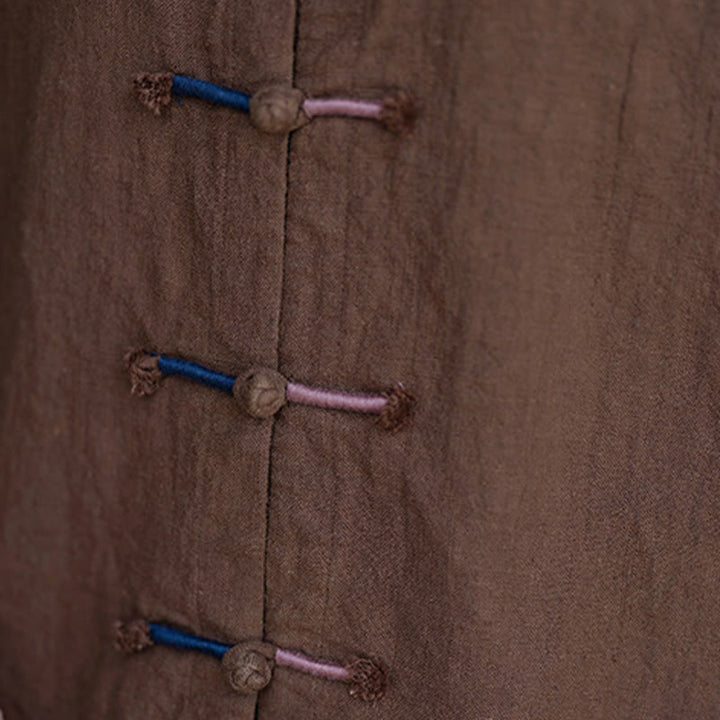 Camisa de lino con ramio de manga larga con botones de rana en dos colores lisos y Buddha Stones para mujer - image 20