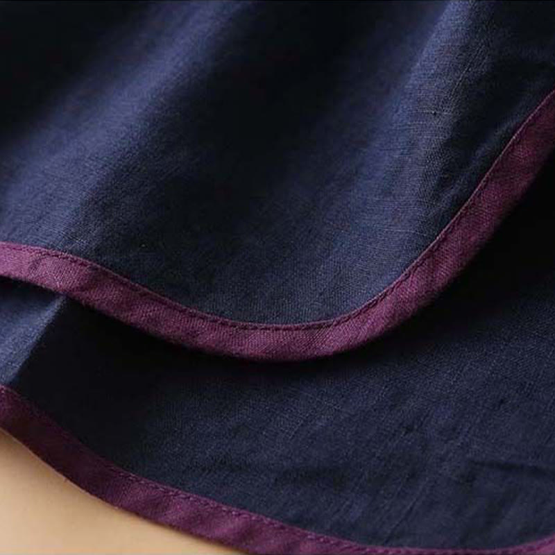 Camisa de lino y algodón de manga larga para mujer con diseño de flores bordadas retro y Buddha Stones