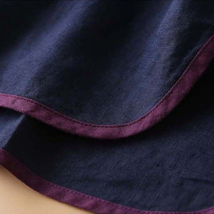 Camisa de lino y algodón de manga larga para mujer con diseño de flores bordadas retro y Buddha Stones
