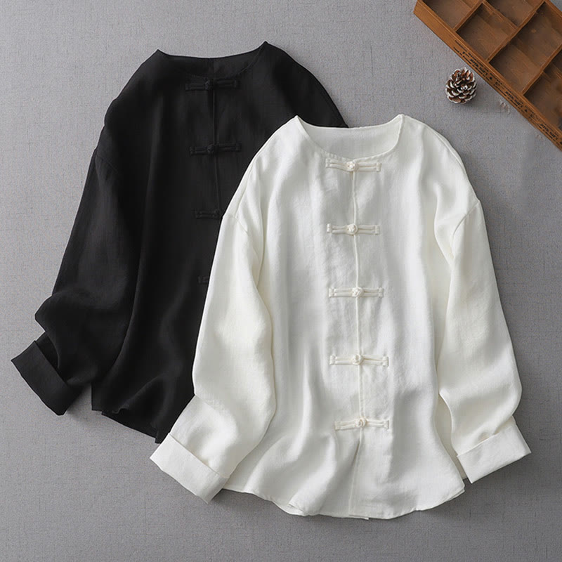 Camisa de manga larga con botones de color liso para mujer con Buddha Stones - image 1