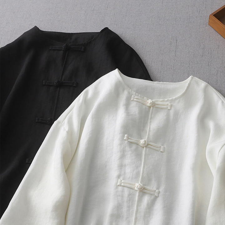 Camisa de manga larga con botones de color liso para mujer con Buddha Stones - image 10