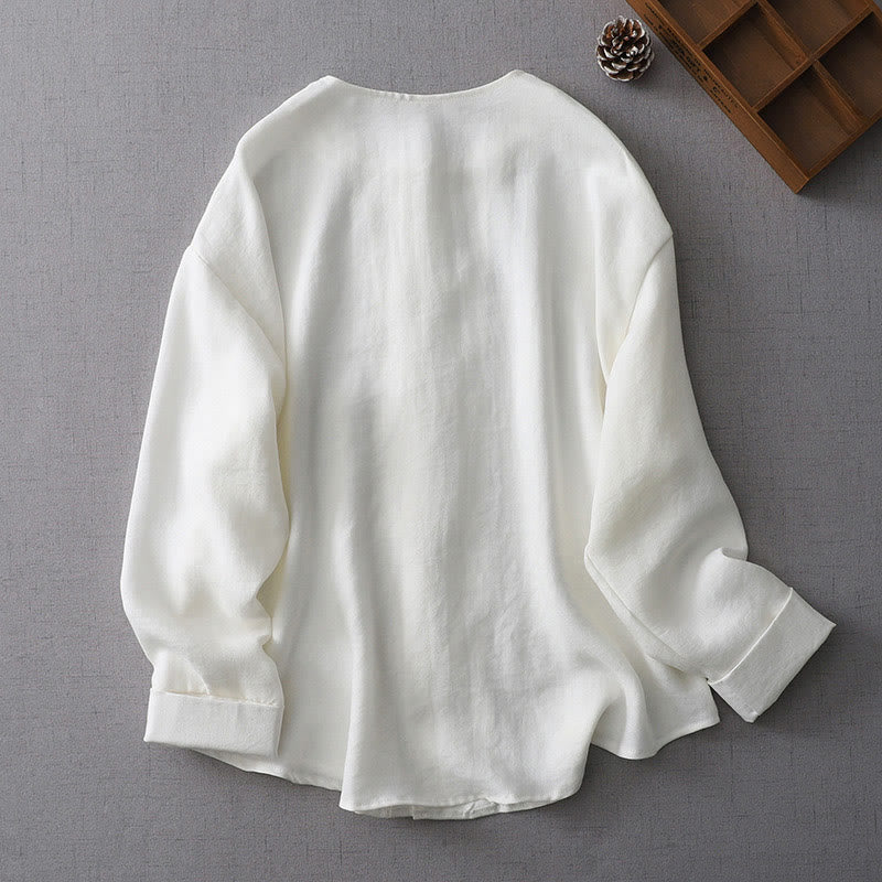 Camisa de manga larga con botones de color liso para mujer con Buddha Stones - image 2