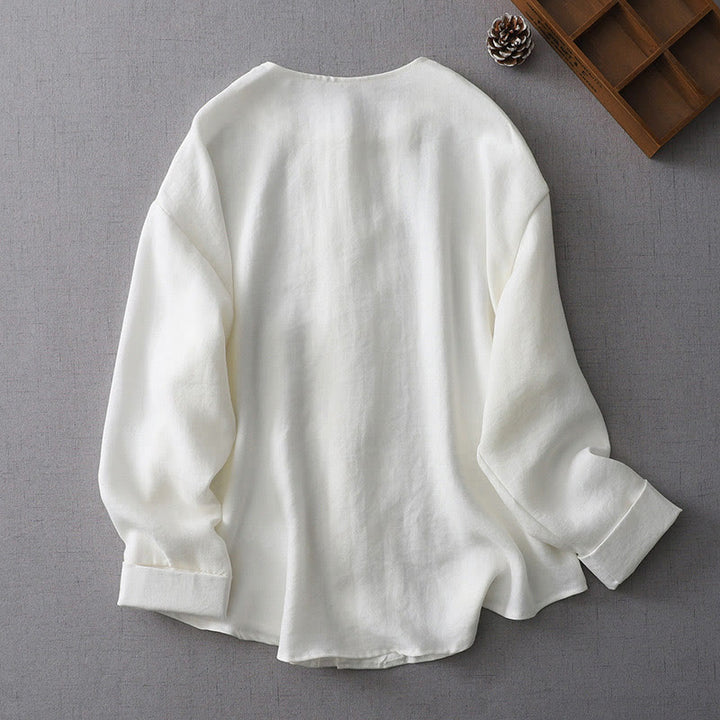Camisa de manga larga con botones de color liso para mujer con Buddha Stones - image 2