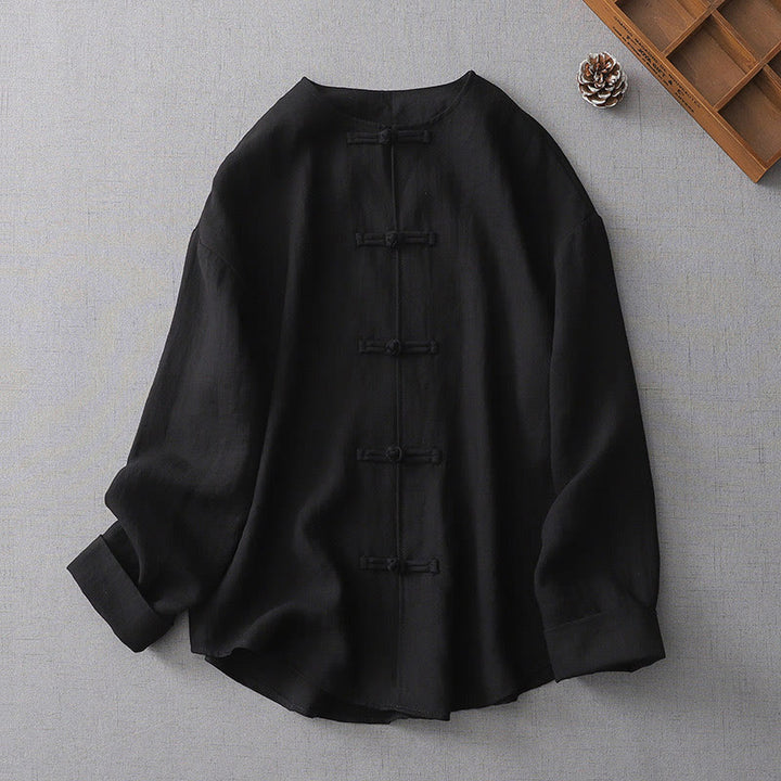 Camisa de mujer de manga larga con botones y estampado de Buddha Stones, color liso. - Negro - US8-10，UK/AU12-14，EU40-42 (L) - image 12