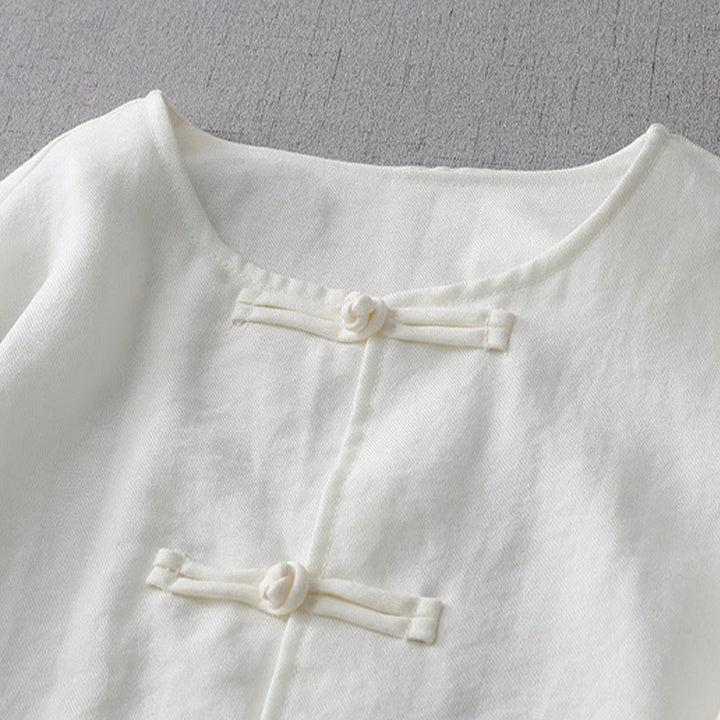 Camisa de manga larga con botones de color liso para mujer con Buddha Stones - image 3