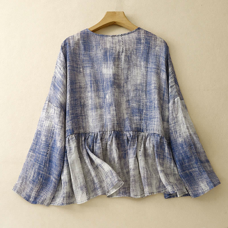 Camisa de algodón de manga larga con botones y efecto tie-dye con Buddha Stones