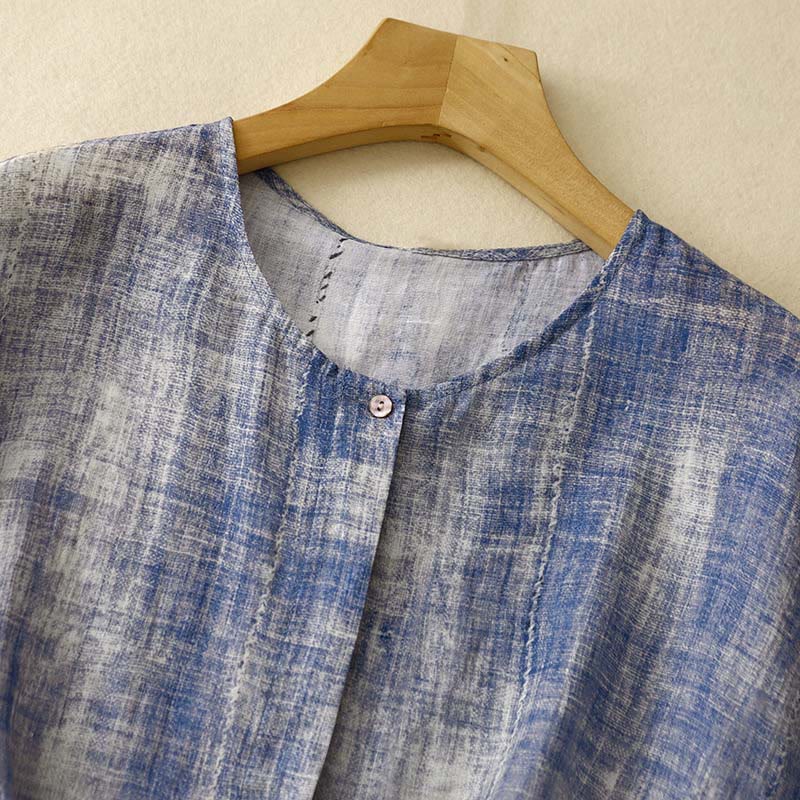 Camisa de algodón de manga larga con botones y efecto tie-dye con Buddha Stones