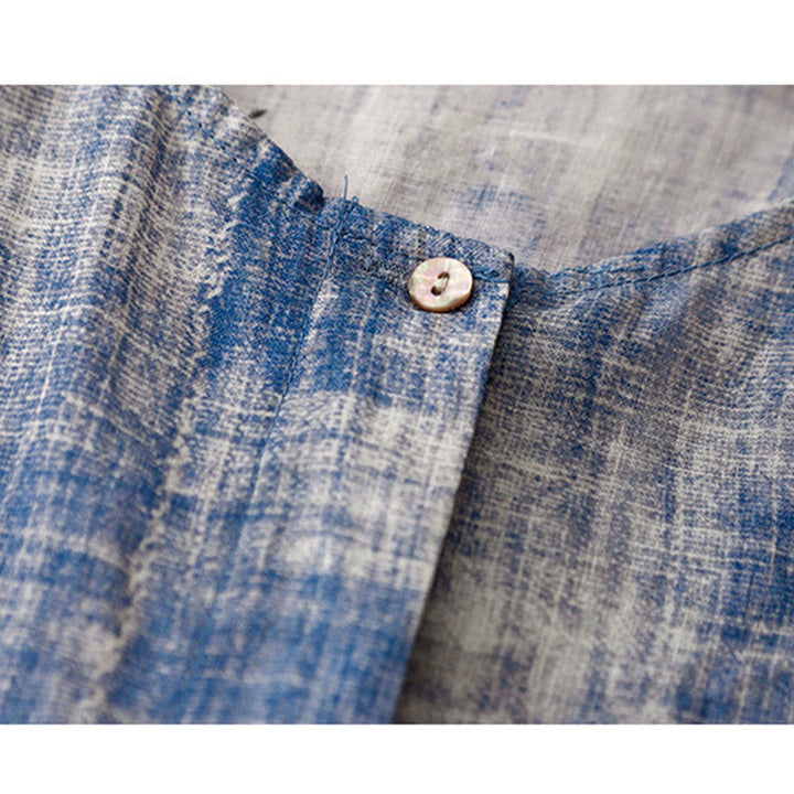 Camisa de algodón de manga larga con botones y efecto tie-dye con Buddha Stones