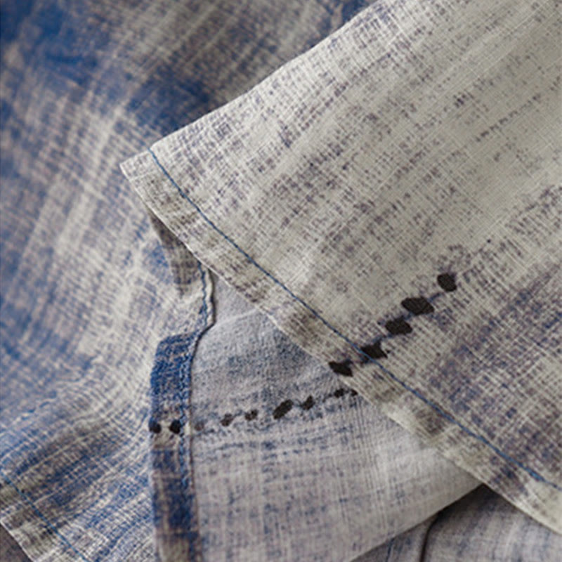 Camisa de algodón de manga larga con botones y efecto tie-dye con Buddha Stones