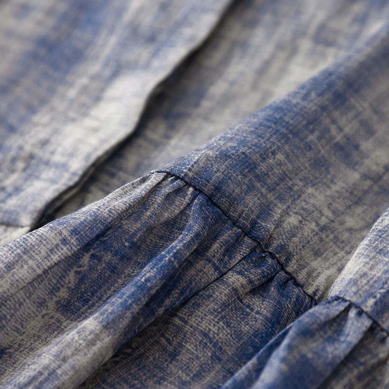 Camisa de algodón de manga larga con botones y efecto tie-dye con Buddha Stones