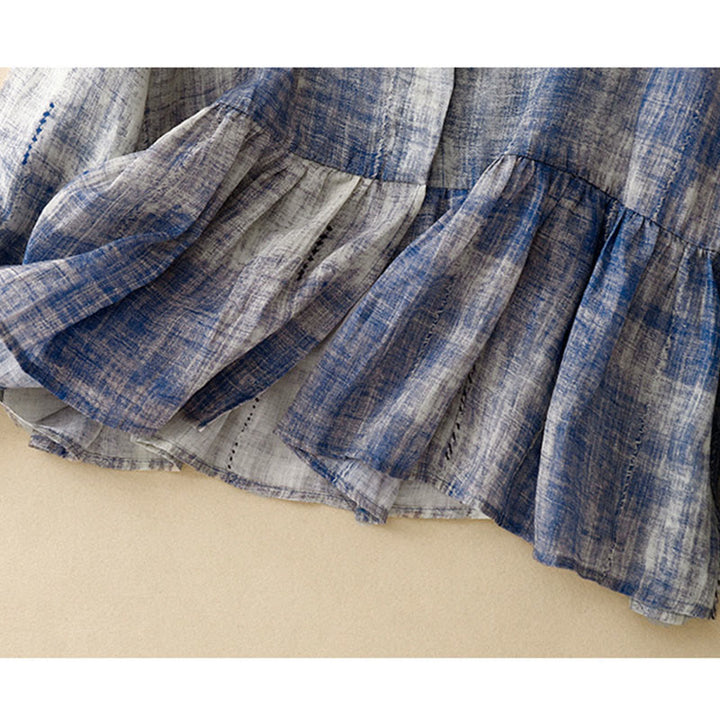 Camisa de algodón de manga larga con botones y efecto tie-dye con Buddha Stones