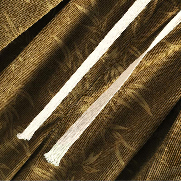 Pantalones anchos de pana con cordón de algodón y hojas de bambú y Buddha Stones para hombre con bolsillos