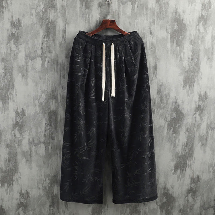 Pantalones anchos de pana con cordón de algodón y hojas de bambú y Buddha Stones para hombre con bolsillos - image 14