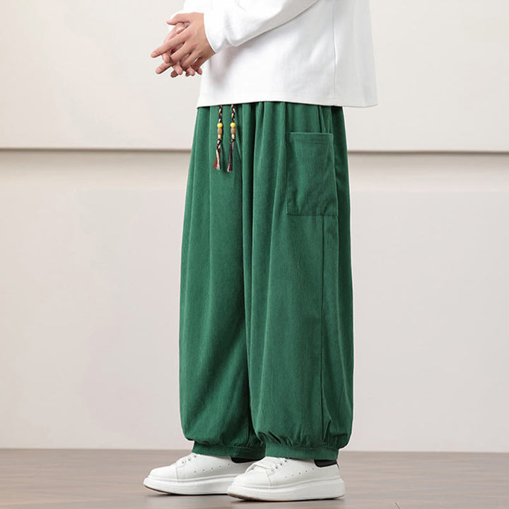 Pantalones harén de pana con cordón y bolsillos de color liso para hombre con Buddha Stones - image 30