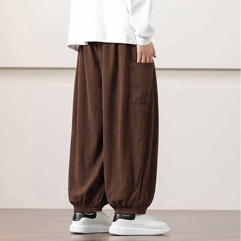 Pantalones harén de pana con cordón y bolsillos de color liso para hombre con Buddha Stones - image 41
