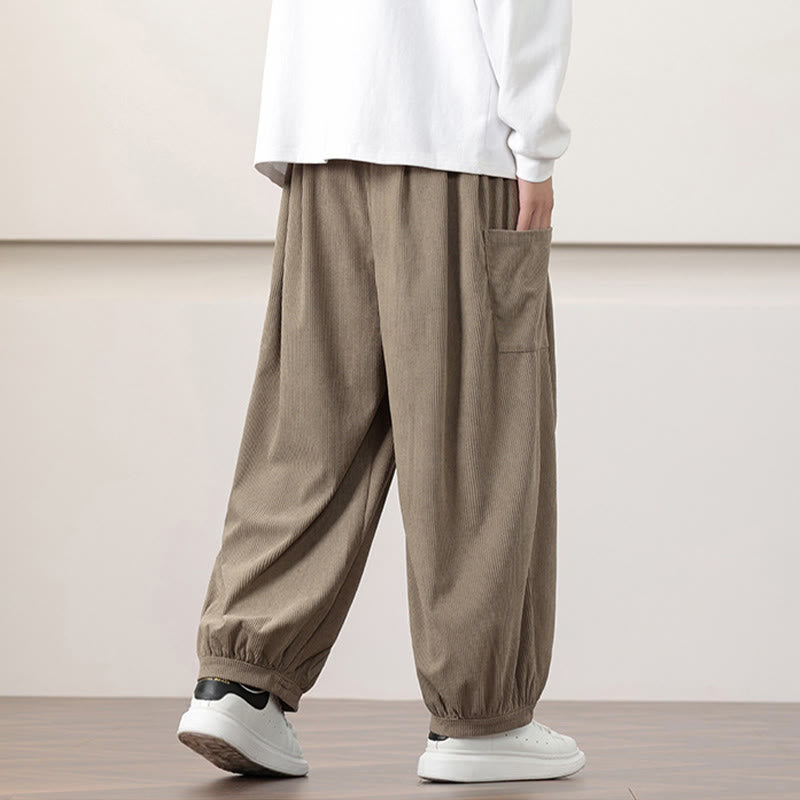 Pantalones harén de pana con cordón y bolsillos de color liso para hombre con Buddha Stones - image 27