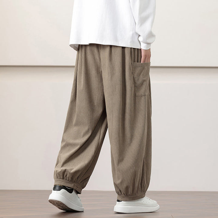 Pantalones harén de pana con cordón y bolsillos de color liso para hombre con Buddha Stones - image 27