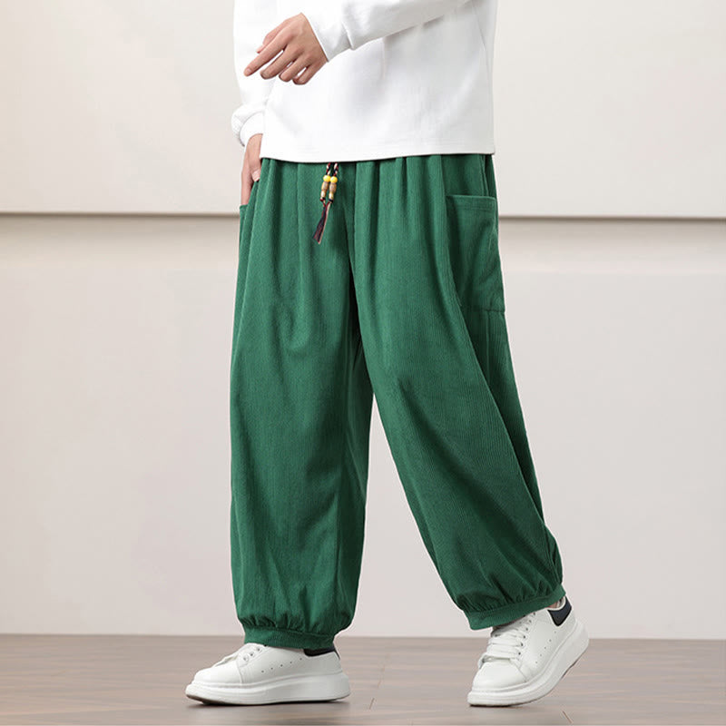 Pantalones harén de pana con cordón y bolsillos de color liso para hombre con Buddha Stones - Verdemar - US/UK/AU46, EU56 (5XL) - image 28