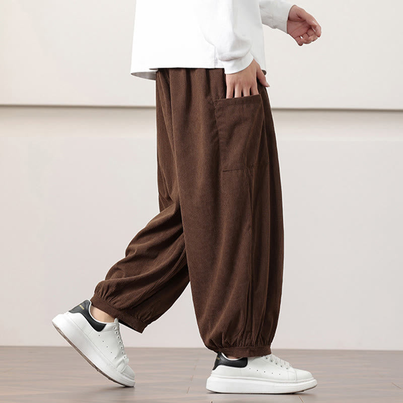 Pantalones harén de pana con cordón y bolsillos de color liso para hombre con Buddha Stones - image 41